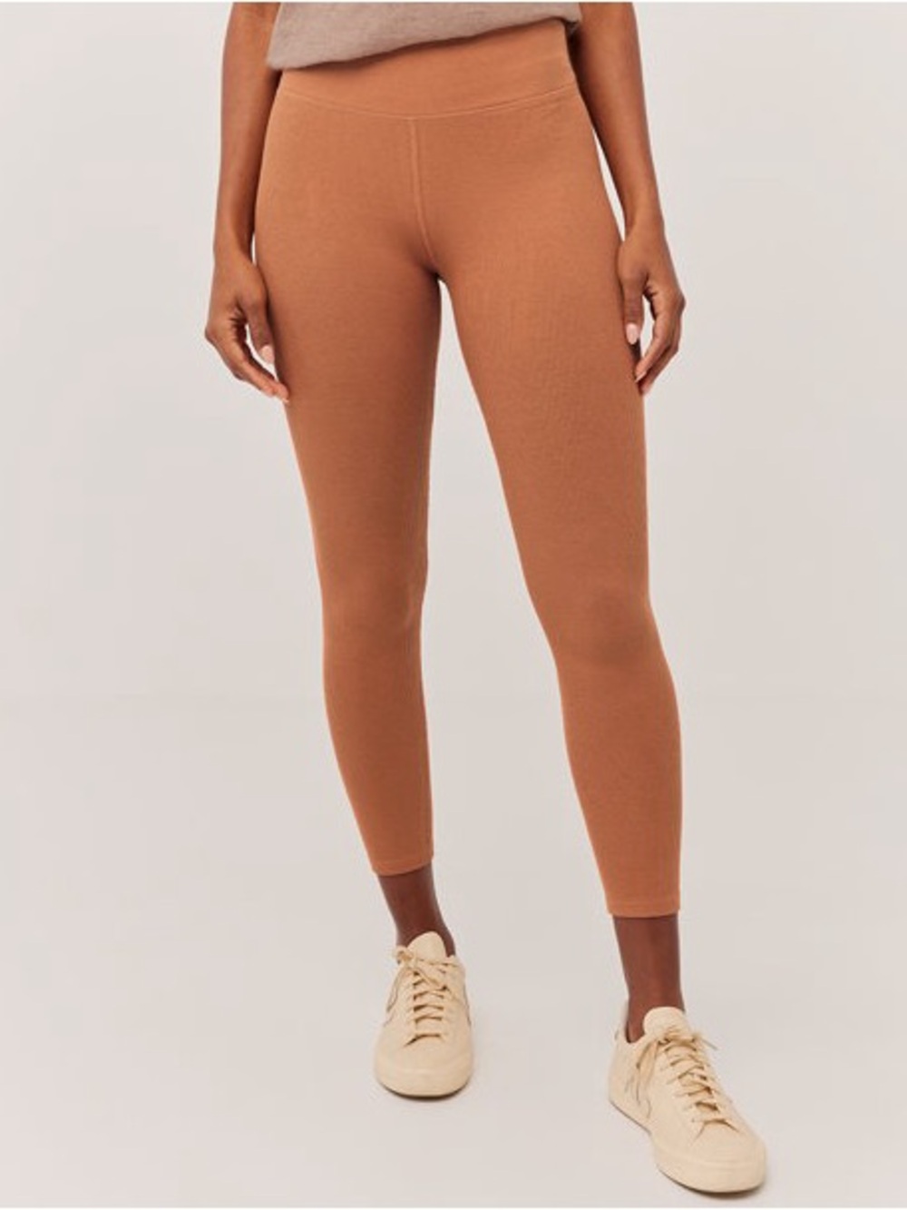 Pact Amber Brown Organic Cotton Minimalist Ribbed High Waist Legging Large